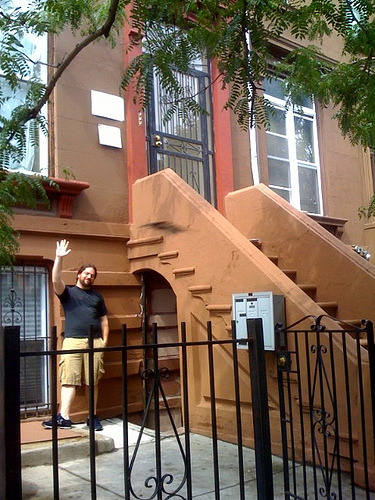 Rob Blatt waving from the apartment